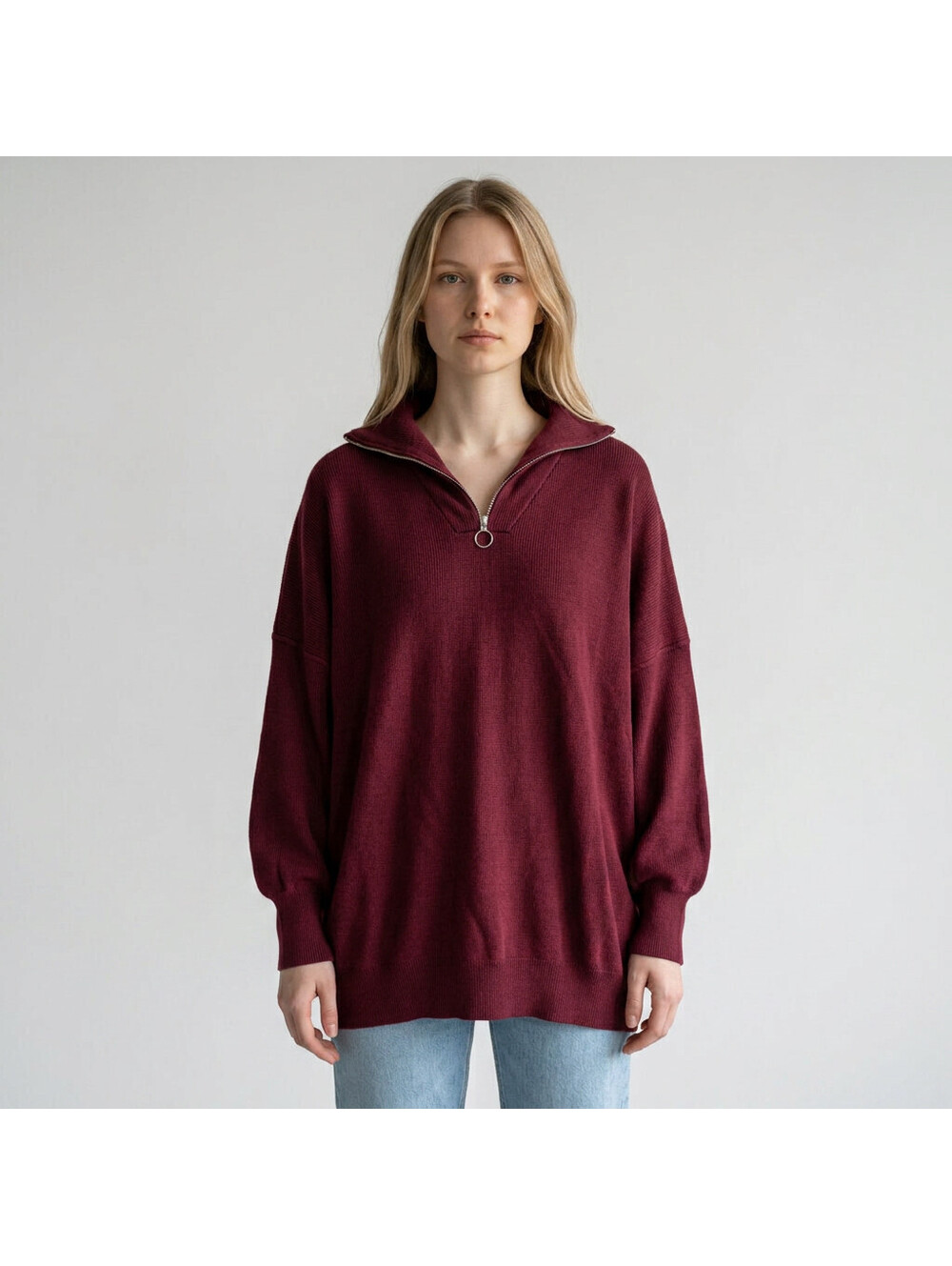 New Lillusory Sweater Pullover Women M Medium Red Knit Zipper Collared Soft Cozy